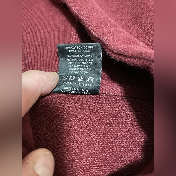 GENTLY USED OBEY “SHADOW BLOCK LOGO” HOODIE IN MAROON RED SIZE LARGE NICE WARM!! - Picture 8 of 16